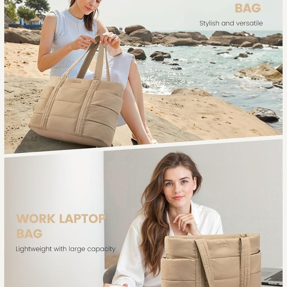 Puffer Tote Laptop Work and Travel Bag for Women - Picture 6 of 7